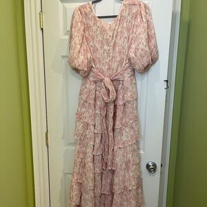 Pink floral tiered dress